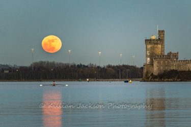 full moon, rower, blackrock, castle, river, lee, cork, ireland