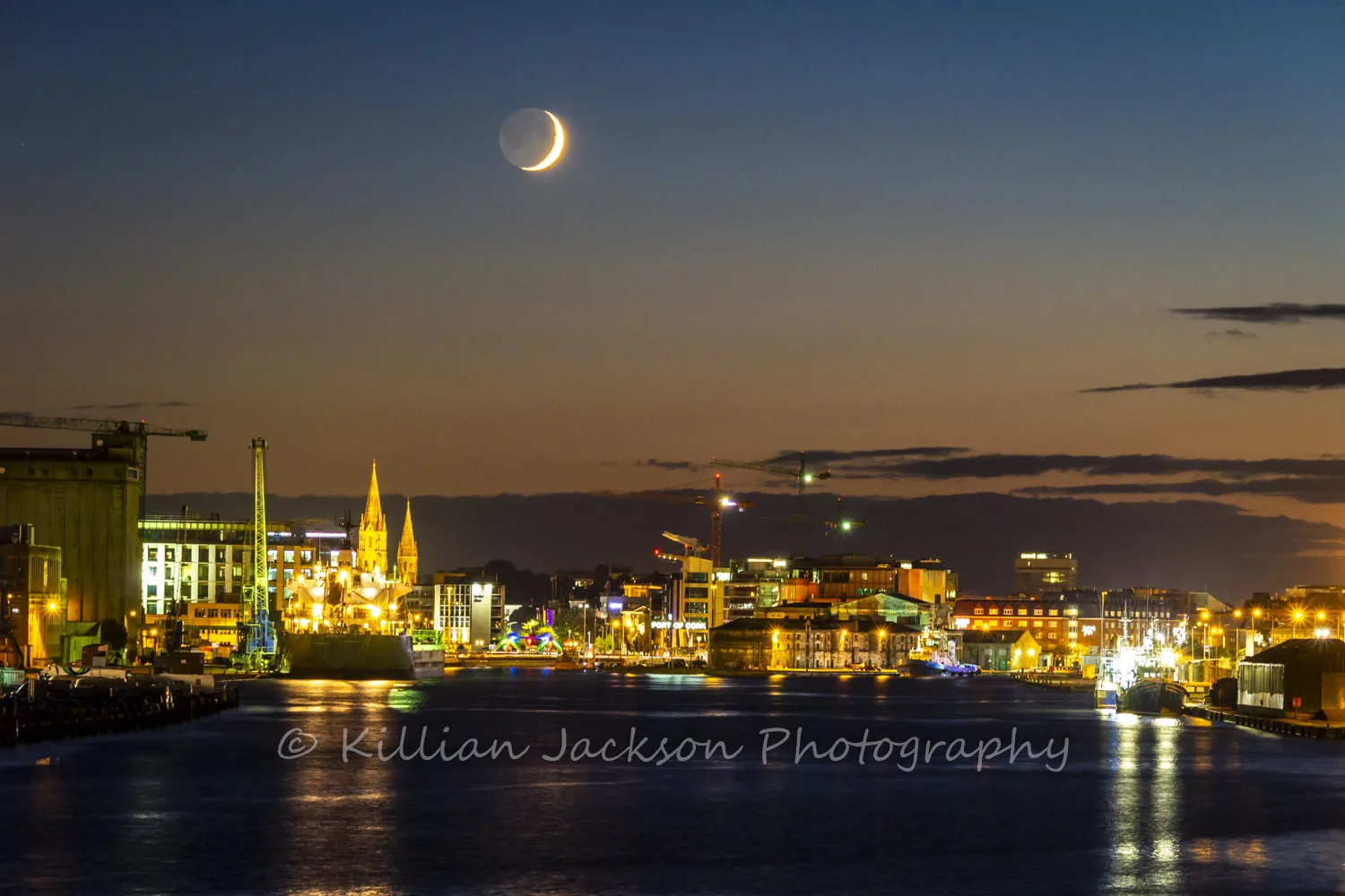 Crescent Moon setting over Cork City