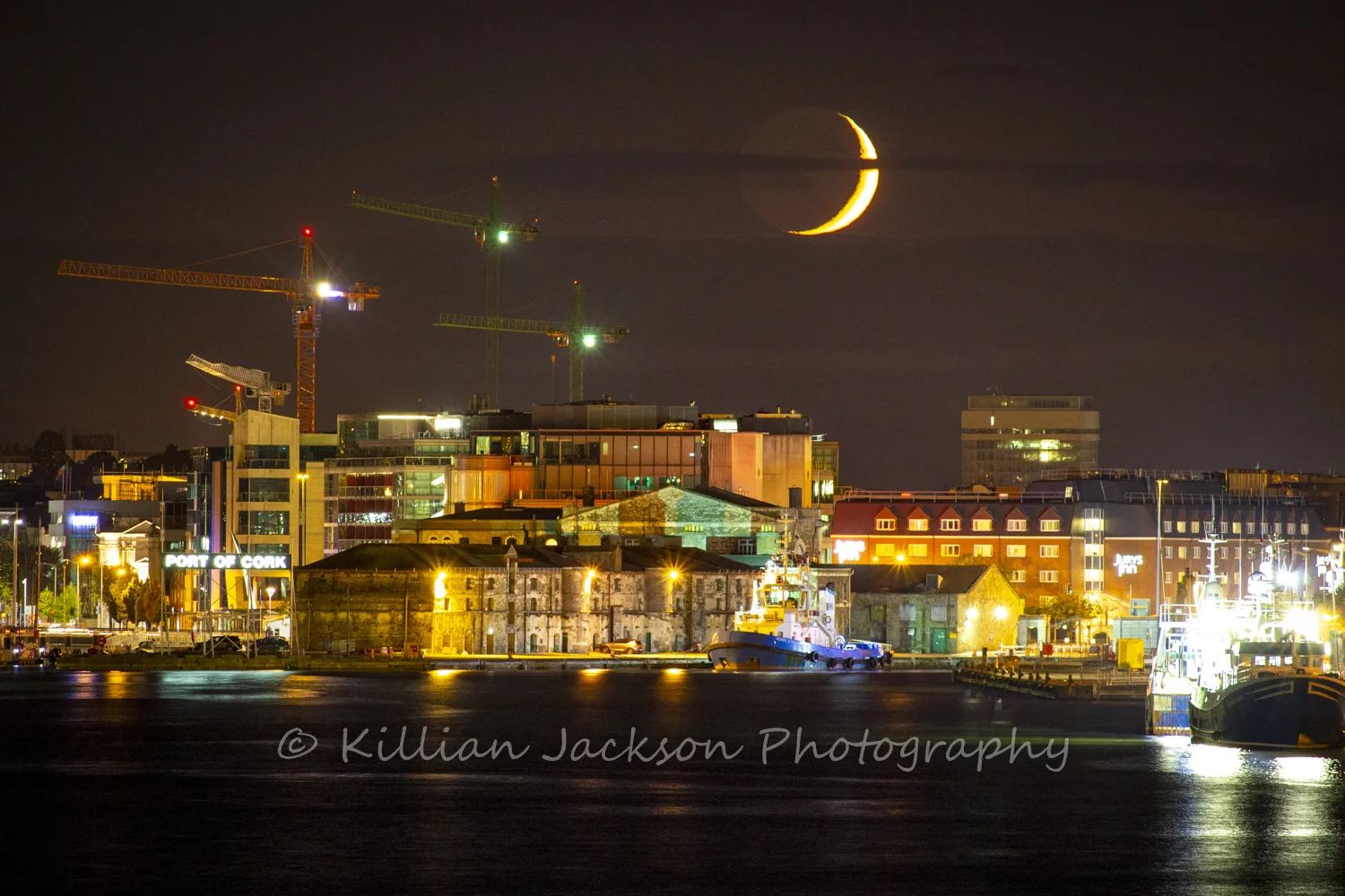 Crescent Moon setting over Cork City
