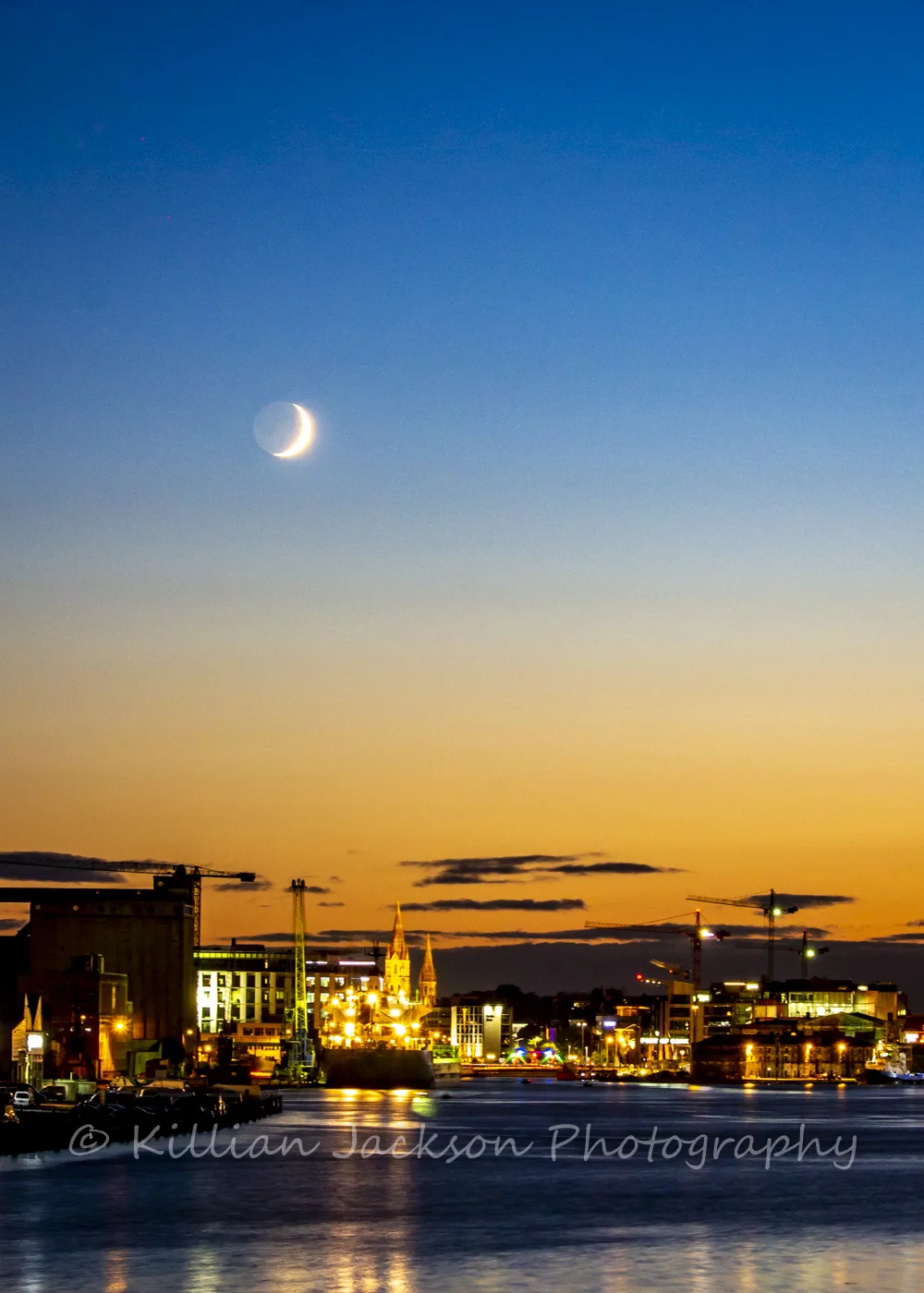 Crescent Moon setting over Cork City