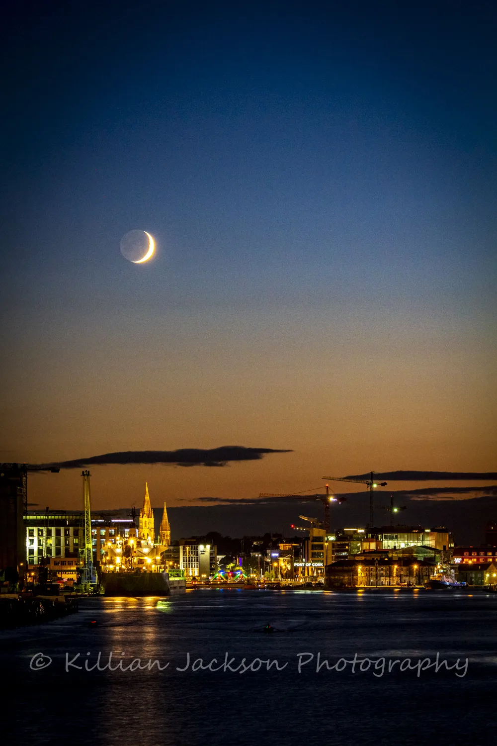 Crescent Moon setting over Cork City