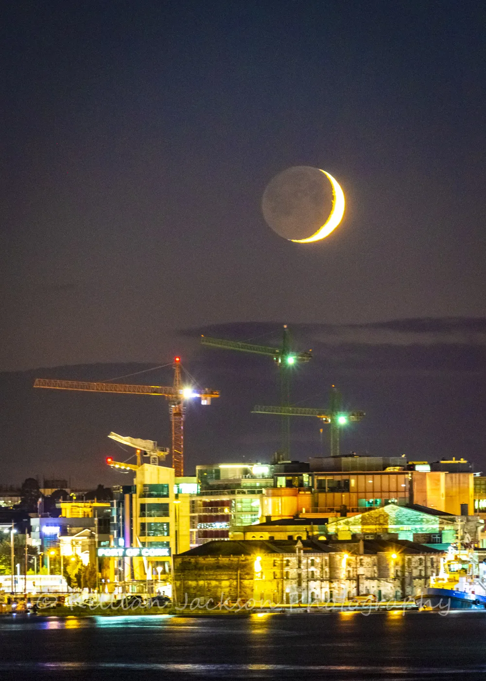 Crescent Moon setting over Cork City